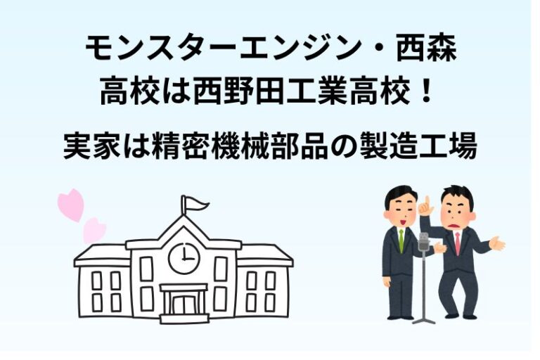 モンスターエンジン・西森の高校は西野田工業高校！実家は精密機械部品の工場